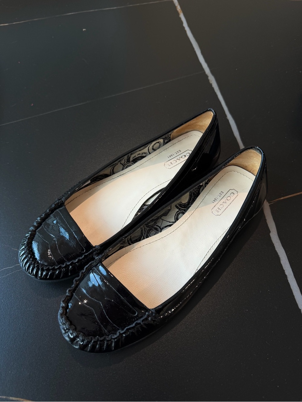 Coach Gretchen Flats Black Patent Toe Loafers
